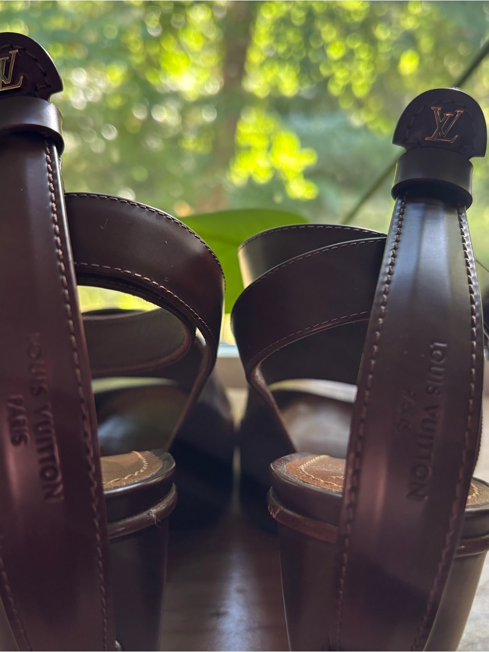 Louis Vuitton Brown Leather Platform Ankle-Strap Sandals - Picture 4 of 9